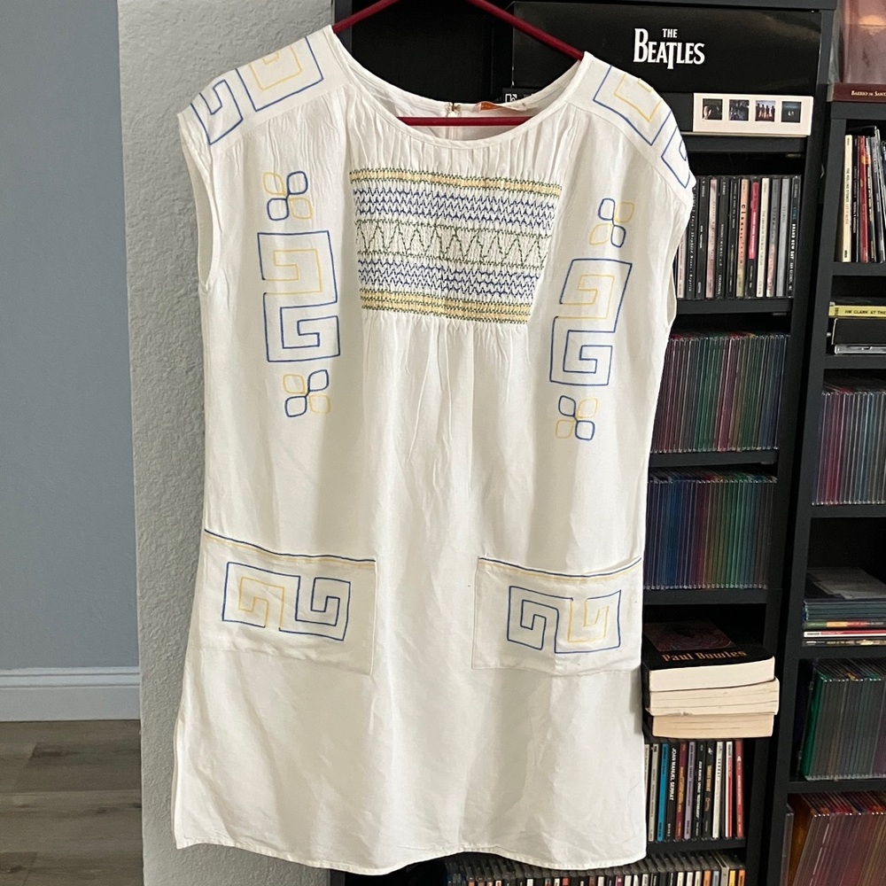 Tory Burch White and Yellow Midi Dress